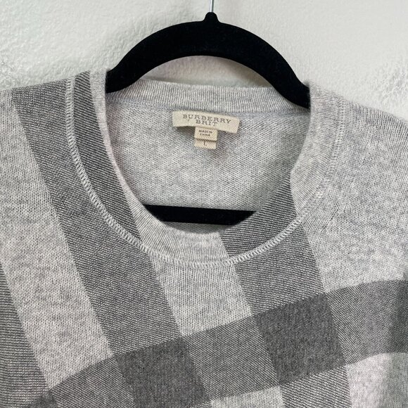 Burberry Brit Mens Large Gray Checkered 100% Cashmere Sweater Slim Fit Knit Top - Picture 2 of 8